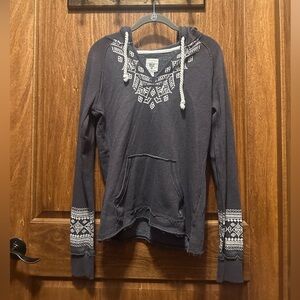 Billabong Charcoal Gray Hooded Pullover with White Embroidered Trim